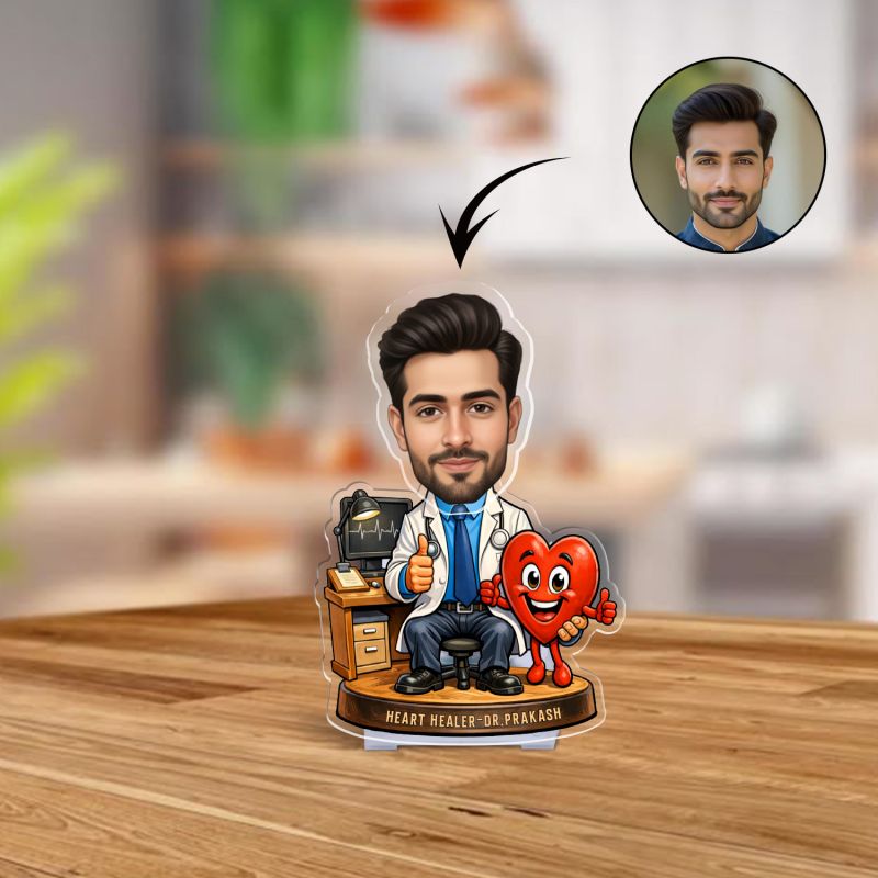 Personalized Cardiologist Doctor Bobblehead Caricature | Heart Healer Theme Professional Medical Gift Doctor's Day Gift Gift for Heart Surgeon Battery Powered Moving Head